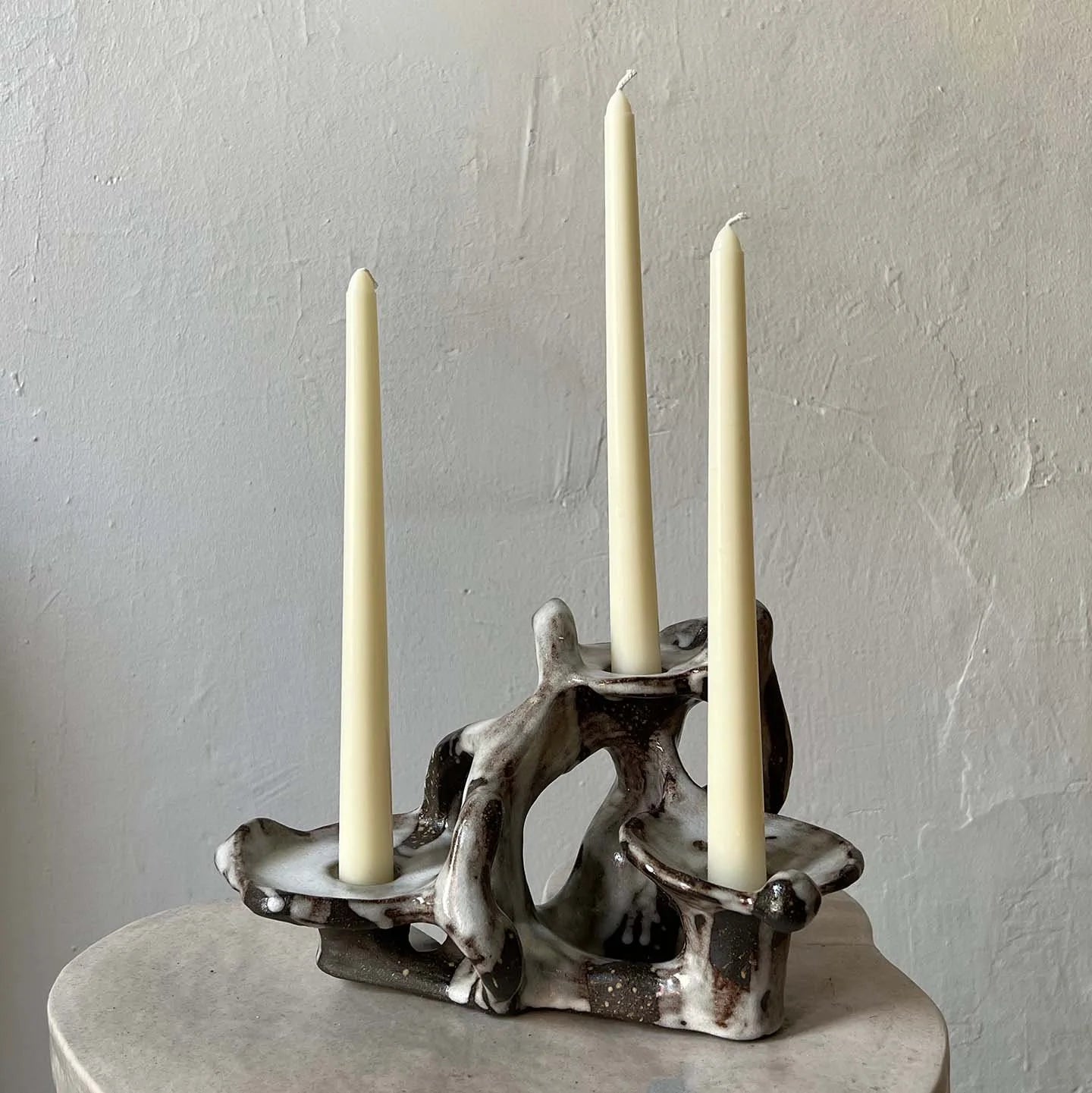 QUARRY /NW Candleholders- Dripping White on Dark Clay