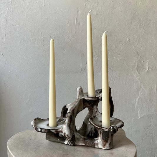 QUARRY /NW Candleholders- Dripping White on Dark Clay