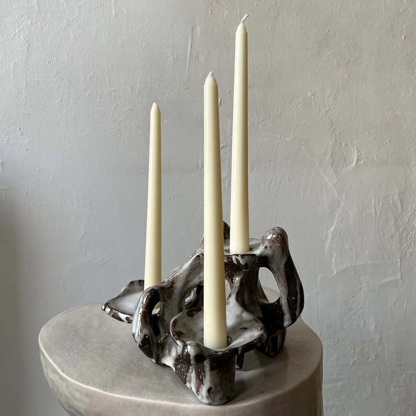 QUARRY /NW Candleholders- Dripping White on Dark Clay