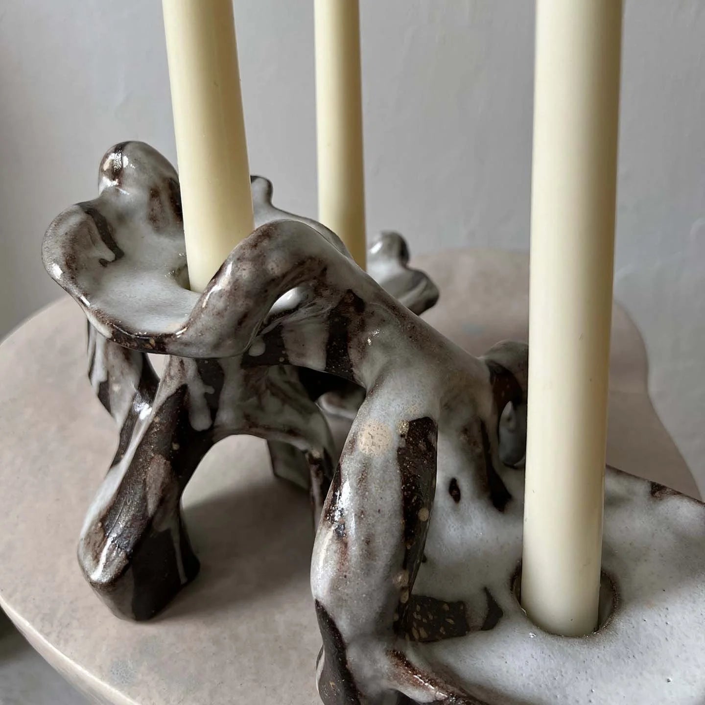 QUARRY /NW Candleholders- Dripping White on Dark Clay
