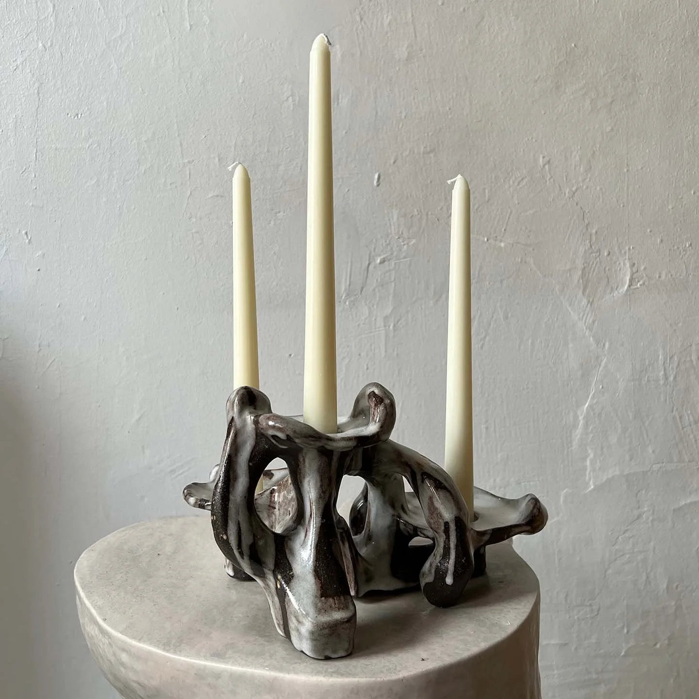 QUARRY /NW Candleholders- Dripping White on Dark Clay