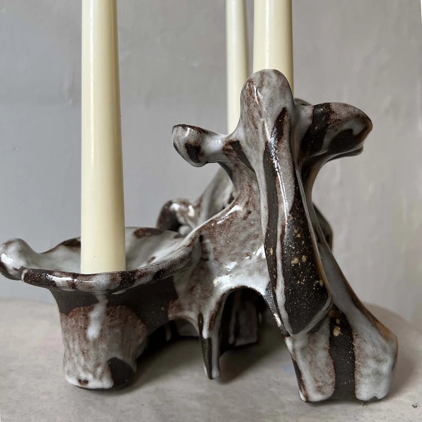 QUARRY /NW Candleholders- Dripping White on Dark Clay
