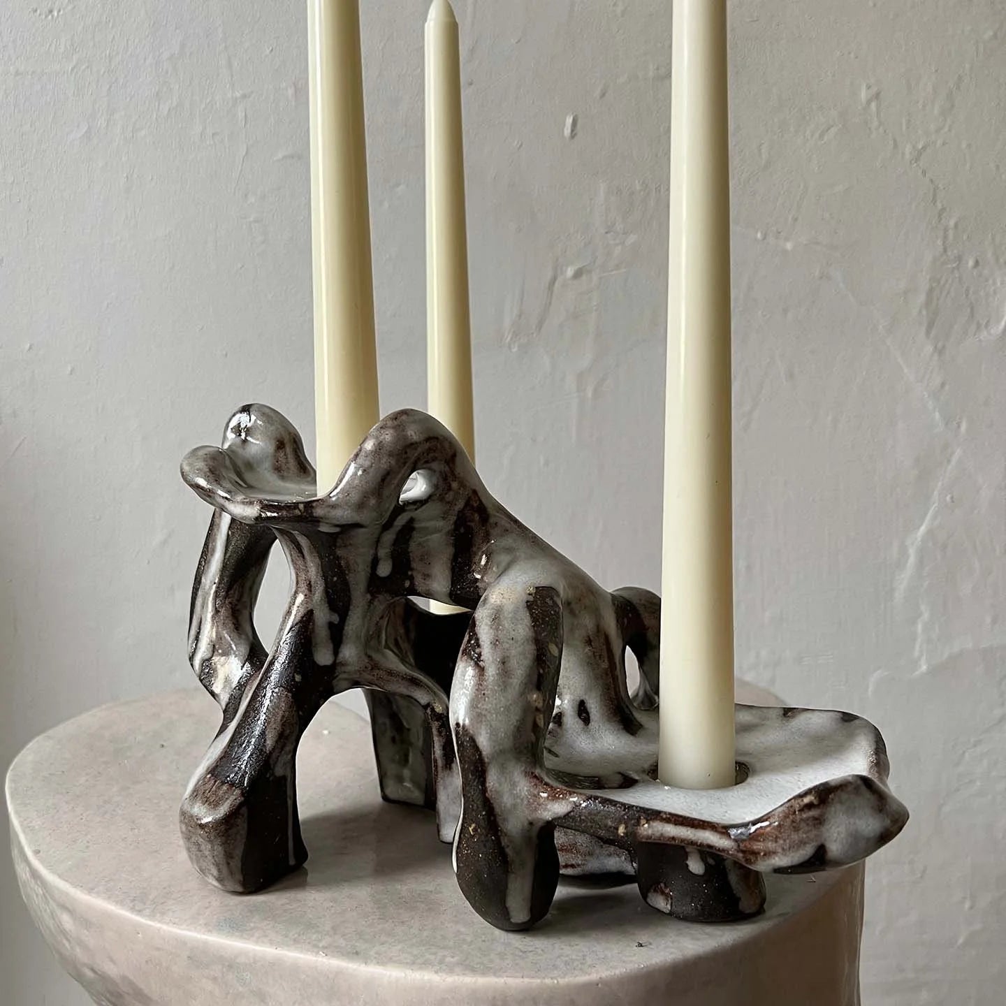 QUARRY /NW Candleholders- Dripping White on Dark Clay