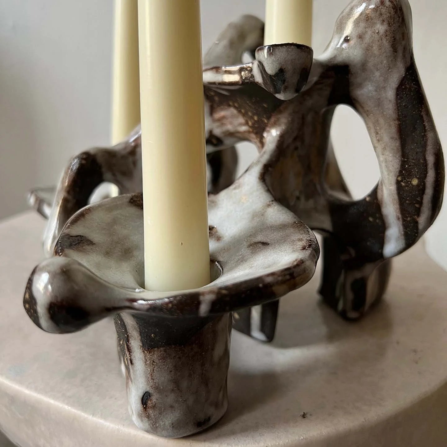 QUARRY /NW Candleholders- Dripping White on Dark Clay